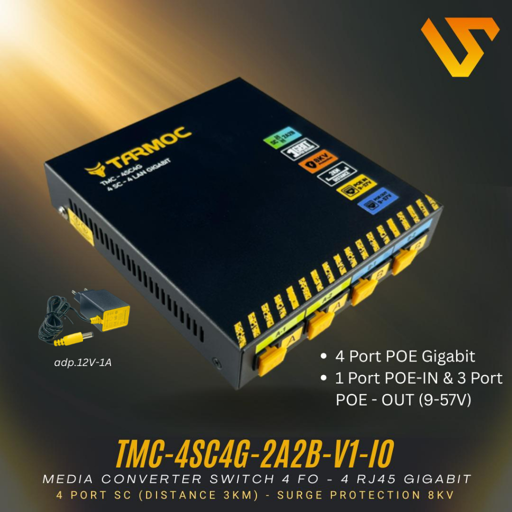 Tarmoc TMC-4SC4G-2A2B-V1-IO | Media Converter 4 FO 4 LAN / 4FO 4LAN 4SC 4LAN 4 SC 4 LAN Gigabit POE 