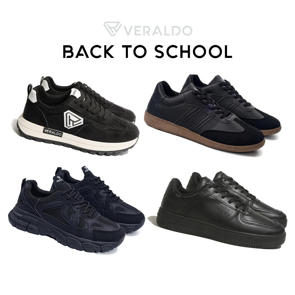 VERALDO Sepatu Pria Sekolah Olahraga Hitam Sneakers Shoes Kets