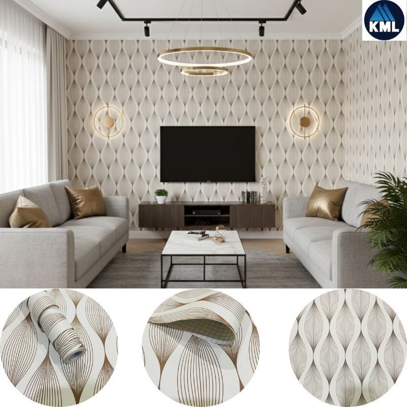 Wallpaper Dinding Ruang Tamu Aesthetic Motif Garis Gelombang