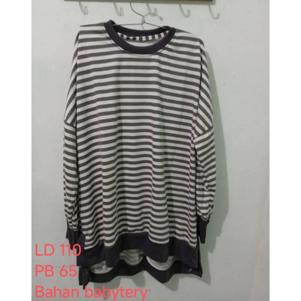 Sweater Stripe babyterry Kaos Wanita Garis kaos lengan panjang kaos keren kaos murah kaos adem kaos 