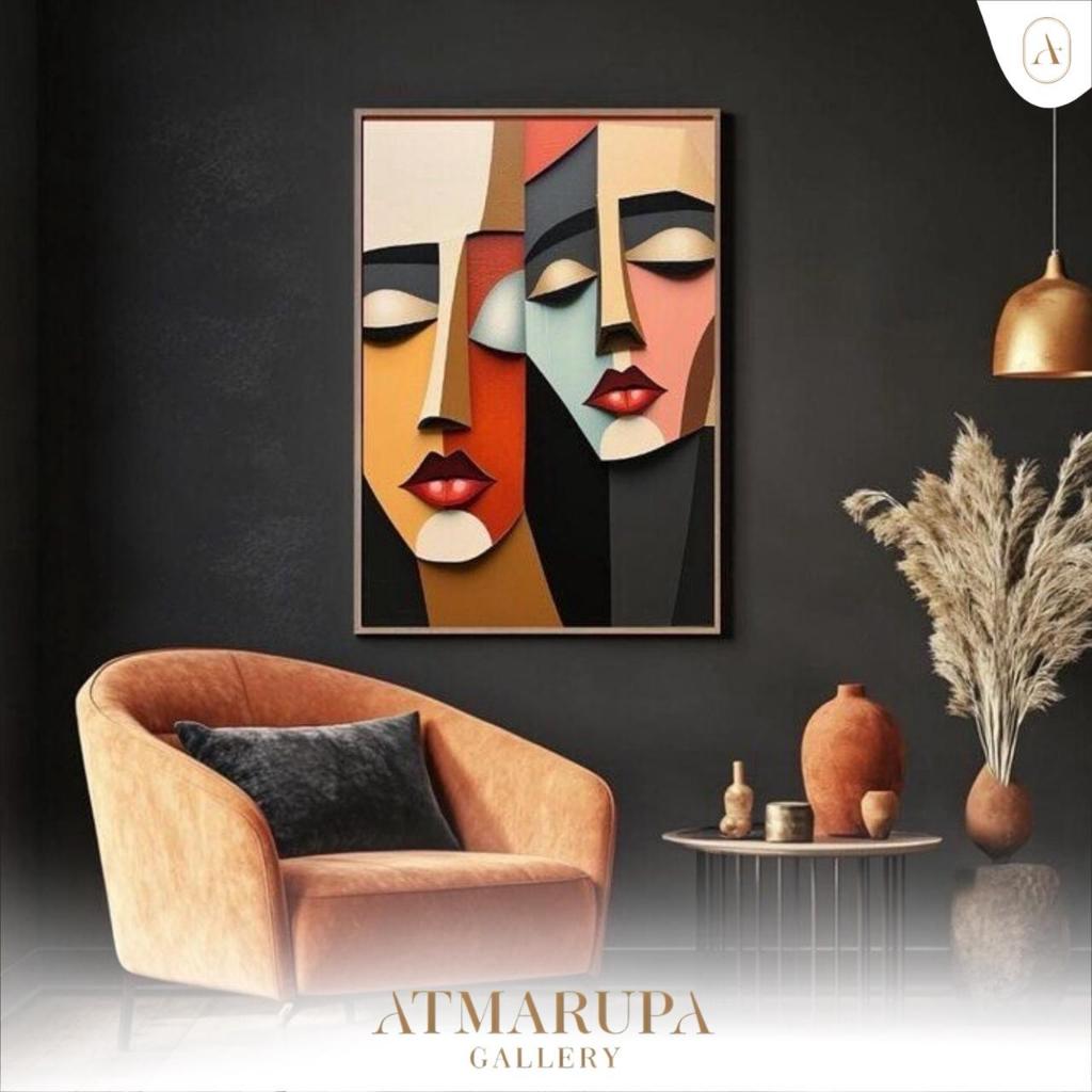 Lukisan Dinding Karikatur Wajah 3D Modern Art