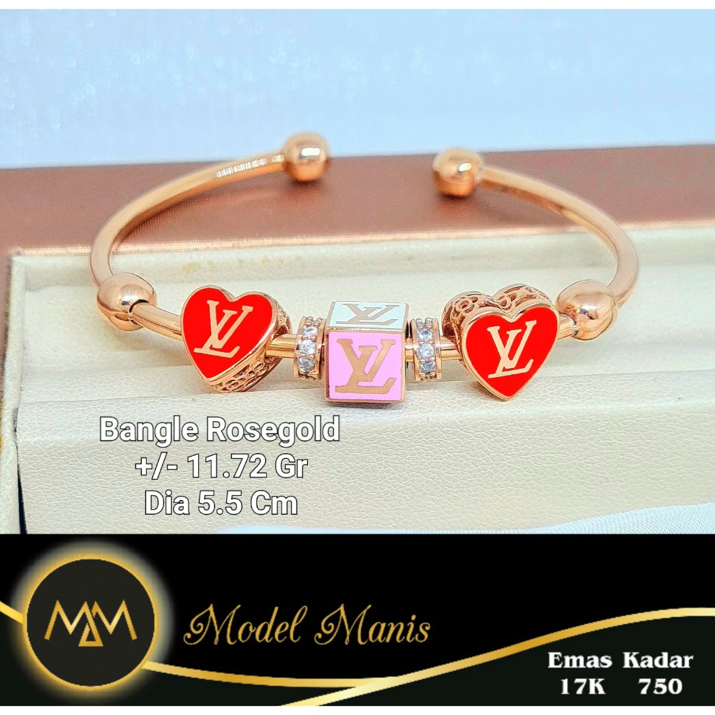 Model Manis Gold - Gelang Bangle Pandora 2 Sisi Italy IT Rosegold - Emas 17k 750
