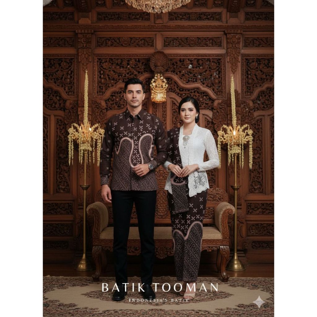 KAIA MAHOGANY COKLAT Couple Sarimbit Rok 2 Lapis Kemeja Batik Slimfit Bahan Katun Halus Primisima