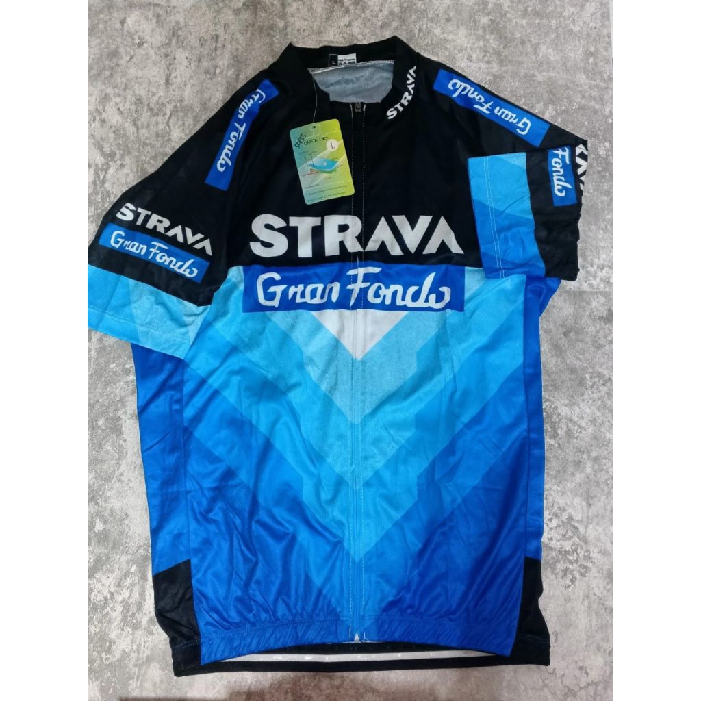 Jersey Sepeda Strava Granfondo Biru Biru Muda Hitam