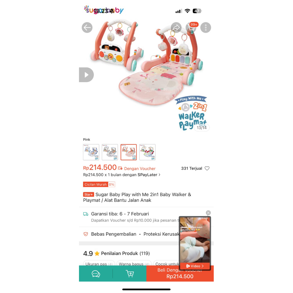 preloved sugar baby play with me 2in1 walker & playmat