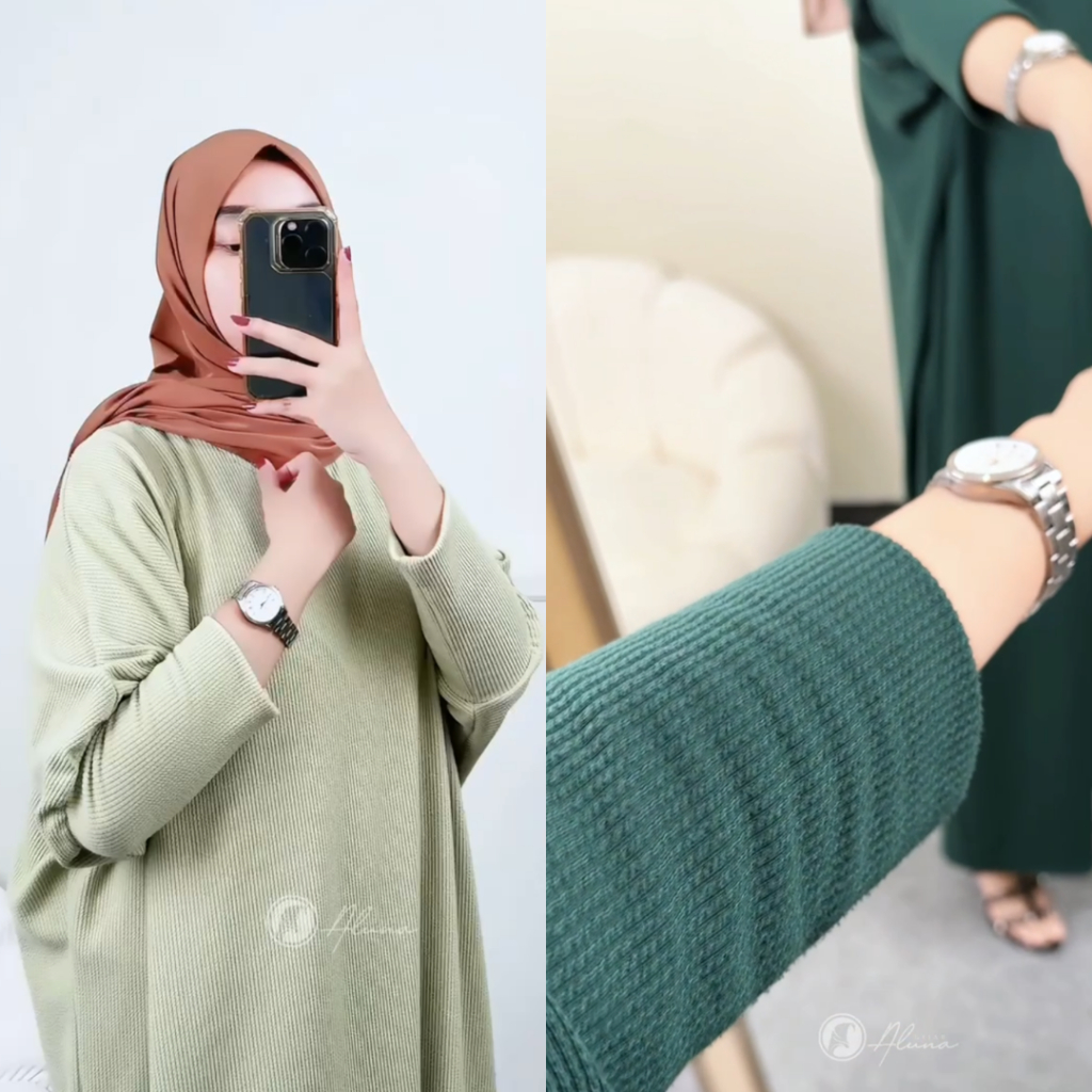 Hijab Aluna | Clara Dres Midi Batwing Knit Kaos Abaya Gamis Premium Daily Bumil Friendly Oversize