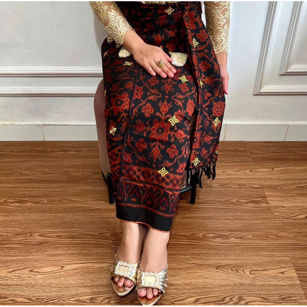 Kamen lembaran endek tenun lasem tabur emas set selendang dengan motif terbaru mewah dan elegan / BE