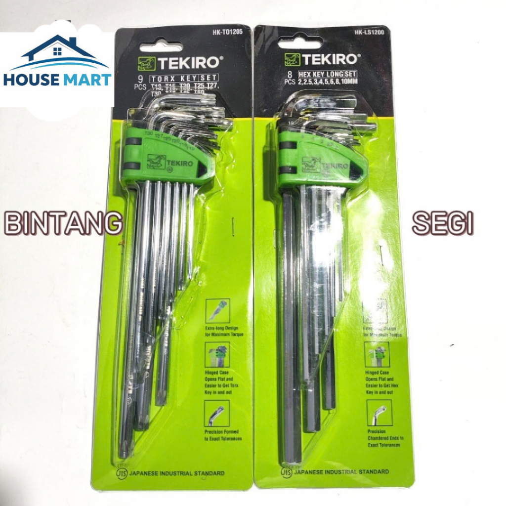 KUNCI L SET TEKIRO PANJANG 8PCS SEGI / 9PCS BUNGA 2-10MM HEX KEY LONG T10-T50 TORX KEY ORIGINAL TEKI