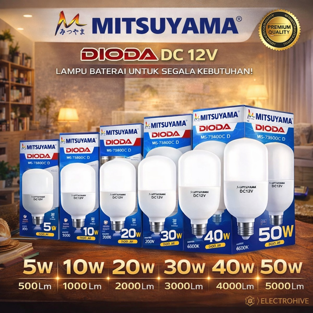 Lampu Bohlam LED DC 12V Mitsuyama Dioda 5W-50W - Lampu Aki Solar Cell Hemat Energi