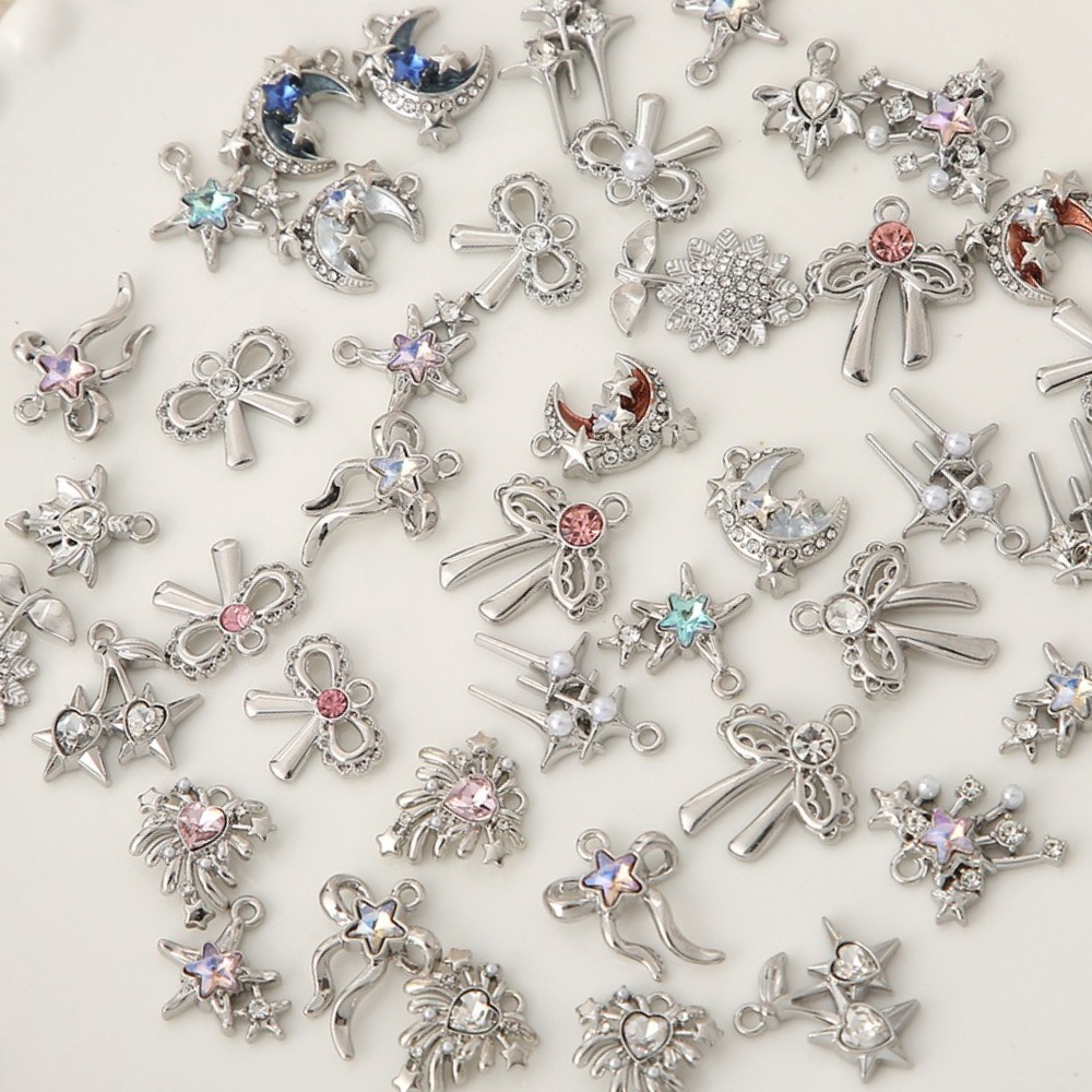 Copper alloy silver-plated with diamonds, star and moon butterfly knot heart-shaped butterfly pendan