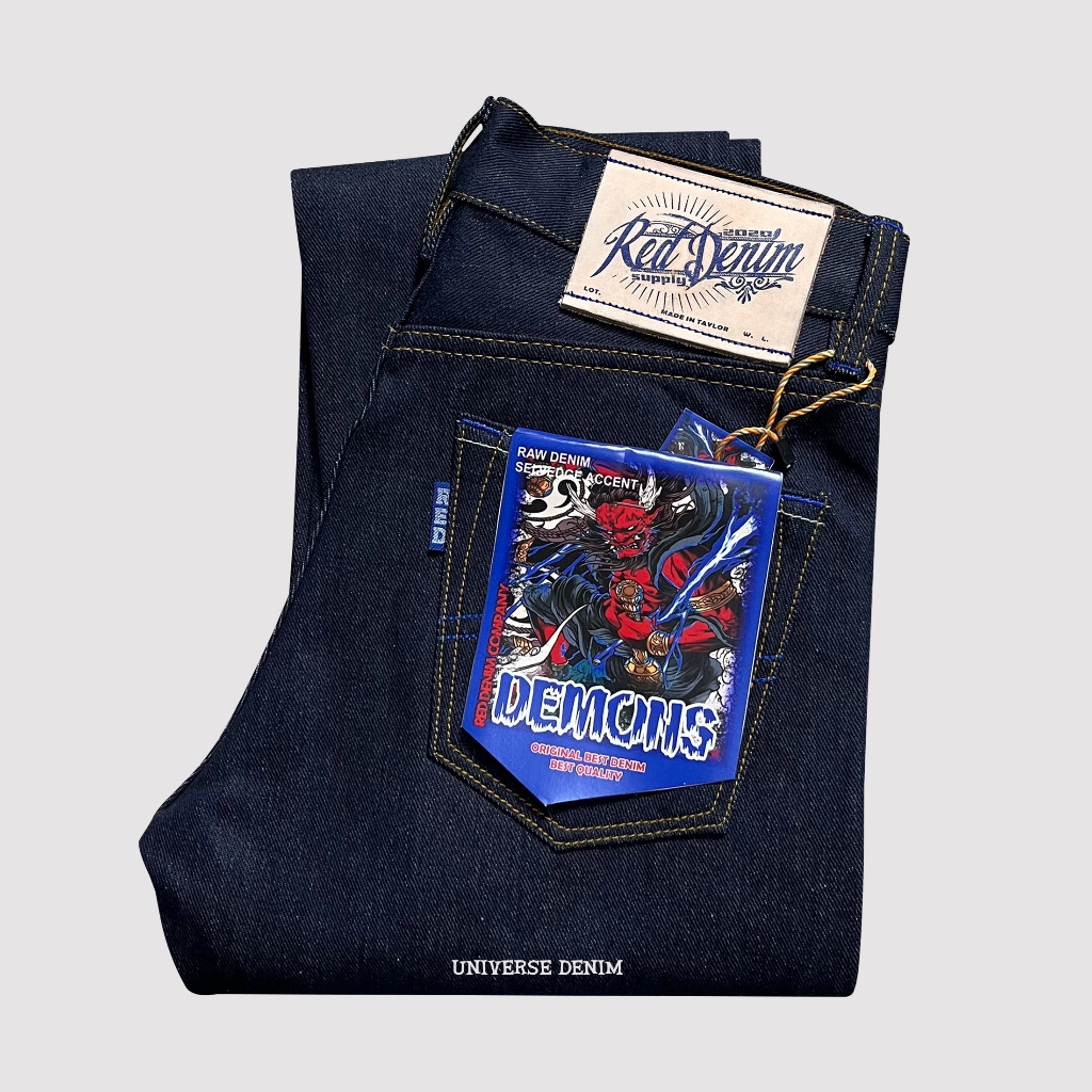 RED DENIM - Denim Sanforized Black Indigo 15Oz Sanforized Raw Denim Accent Selvedge Original