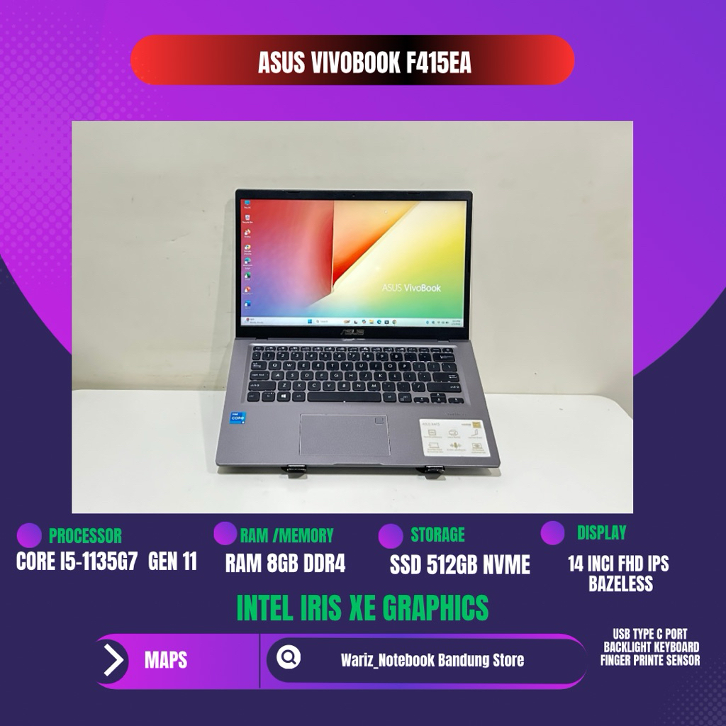 ASUS VIVOBOOK A416EA / F415EA CORE I5-1135G7 RAM 8GB SSD 512GB 14inci FHD IPS