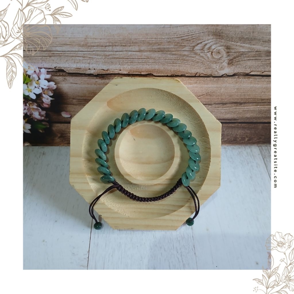 Gelang Serut Koin Giok Asli Hijau Jelly + Sertifikat