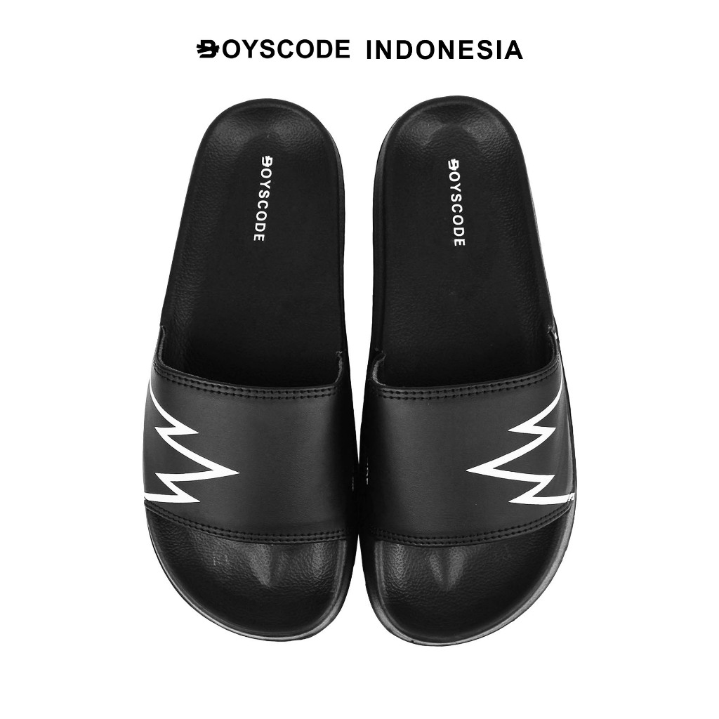BOYSCODE Sendal Selop Karet Distro Unisex Pria Wanita Motif Ryzenic Hitam / Sandal Slide