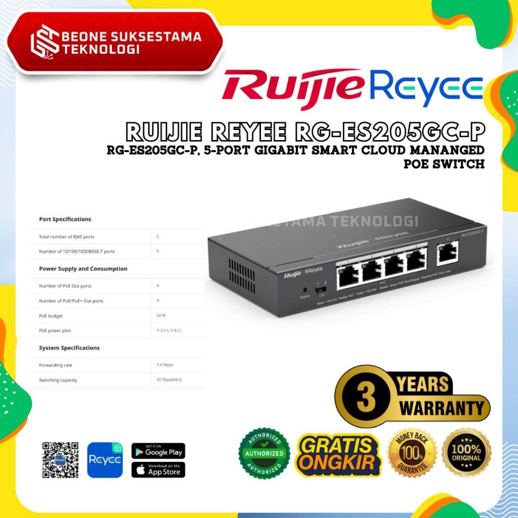 Ruijie Reyee RG-ES205GC-P PoE+ Switch 5 Port