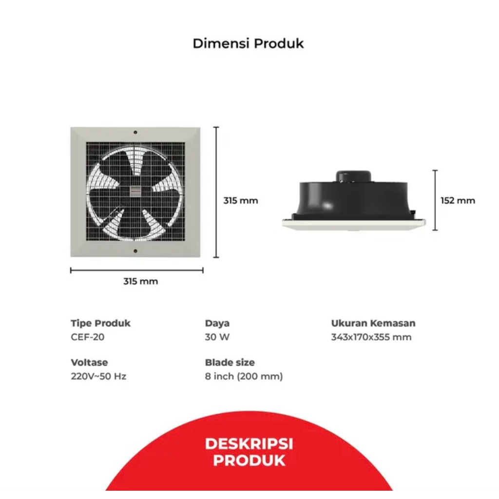 maspion cef 20 ceiling exhaust / hexos / heksos fan plafon 8”