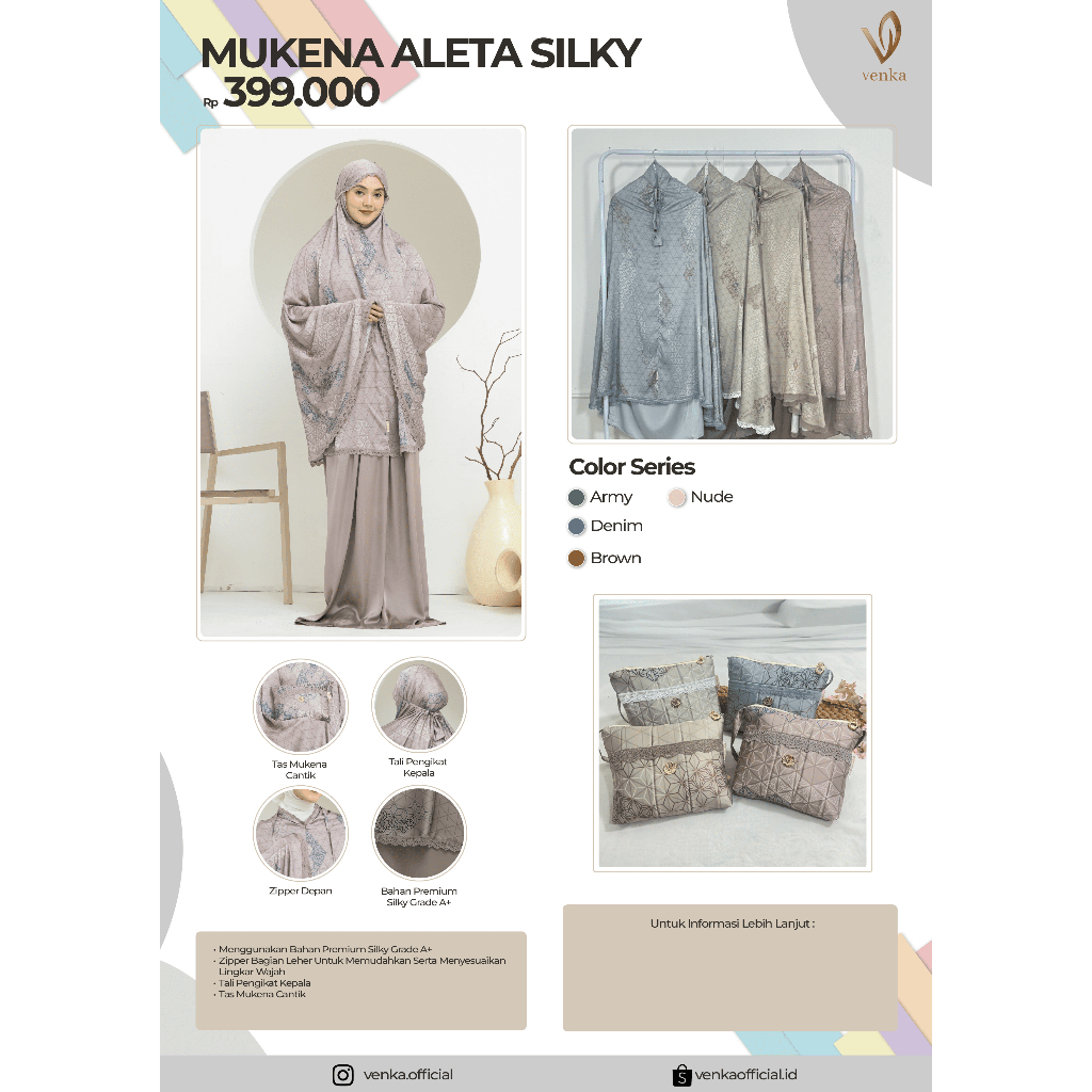 VENKA - MUKENA ALETA SILKY PREMIUM GRADE A+ PRAYER SET