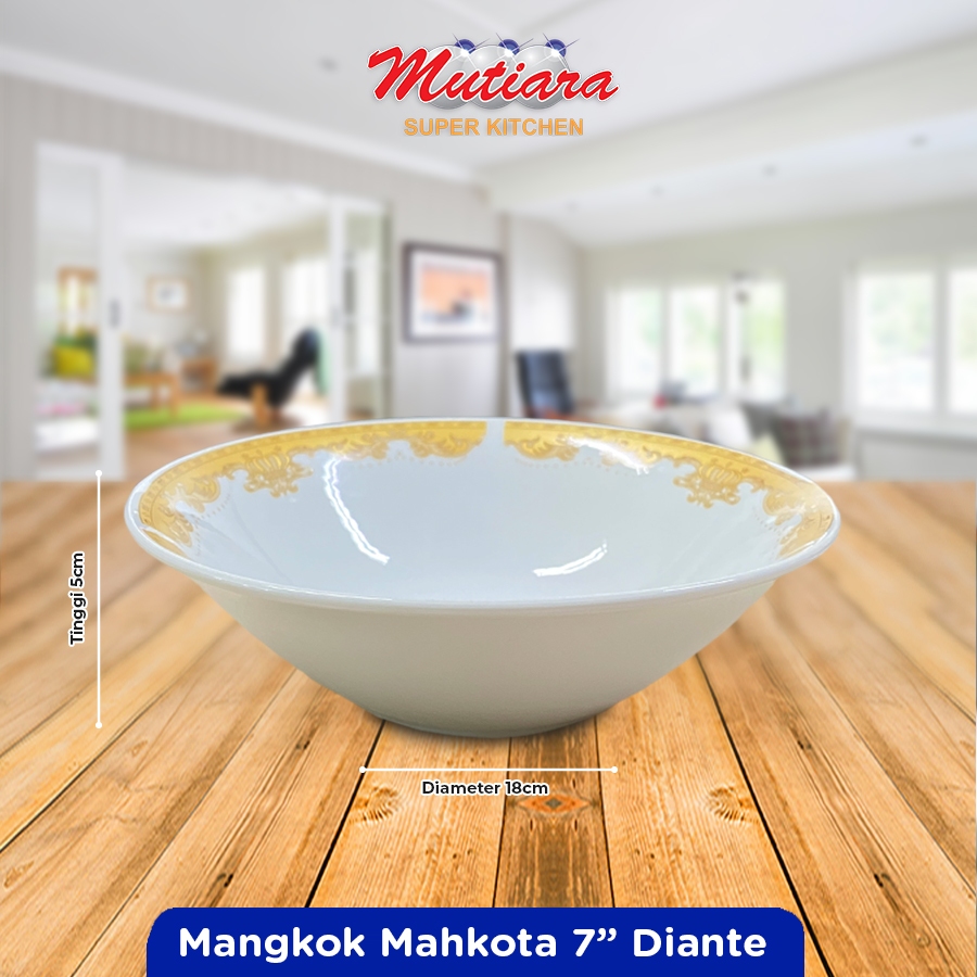 Mangkok Makan/ Mangkok Keramik Motif Mahkota 7 Inchi - Diante