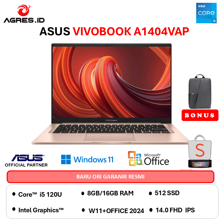 ASUS VIVOBOOK 14 A1404VAP CORE I5 120U 16GB 512GB W11+OHS+M365B 14.0FHD VIPS BLU -VIPS5151M