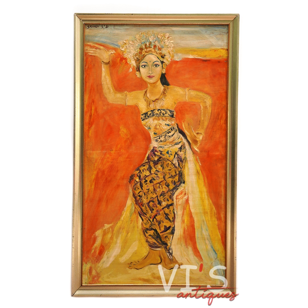 Lukisan Srihadi Soedarsono Penari Bali '81 Oil On Canvas Antik Kuno