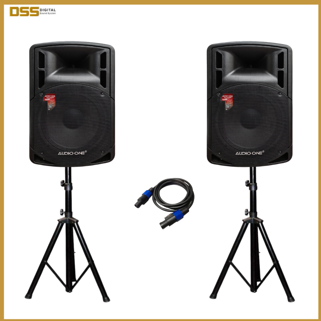 Speaker 15 Inch AUDIO ONE HL 115 800 Watt 2 Box ( Aktif & Pasif) Banus Stand Speaker & kabel speakon