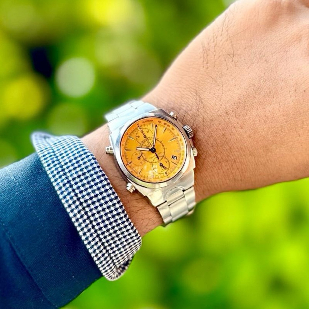 Jam Tangan Pria Seiko Sus telemeter Chronograph 7T32-9000 yellow Dial Japan langka. SEIKO yellow SUS