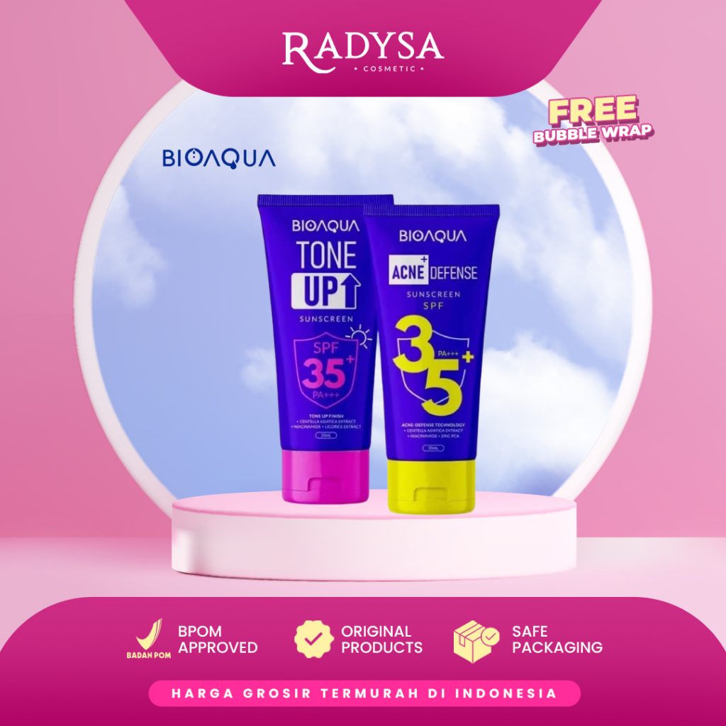 RADYSA - Bioaqua Sunscreen Spf 35+ PA+++ Series | Sunscreen Wajah Tone Up Finish & Acne Defense