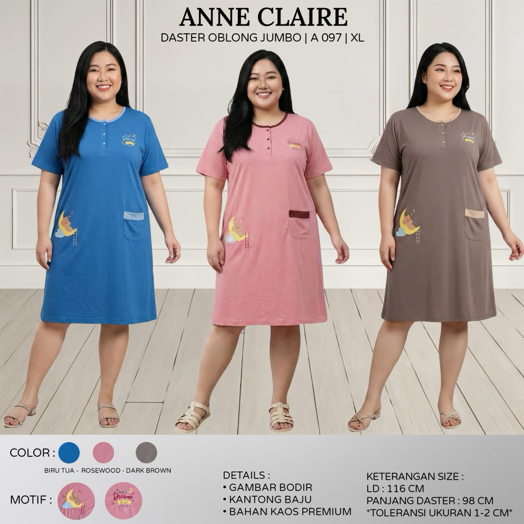 Baju Tidur Jumbo XL | Baju Tidur Wanita | Daster Lengan Pendek | Daster Jumbo | Daster XL ANNE CLAIR