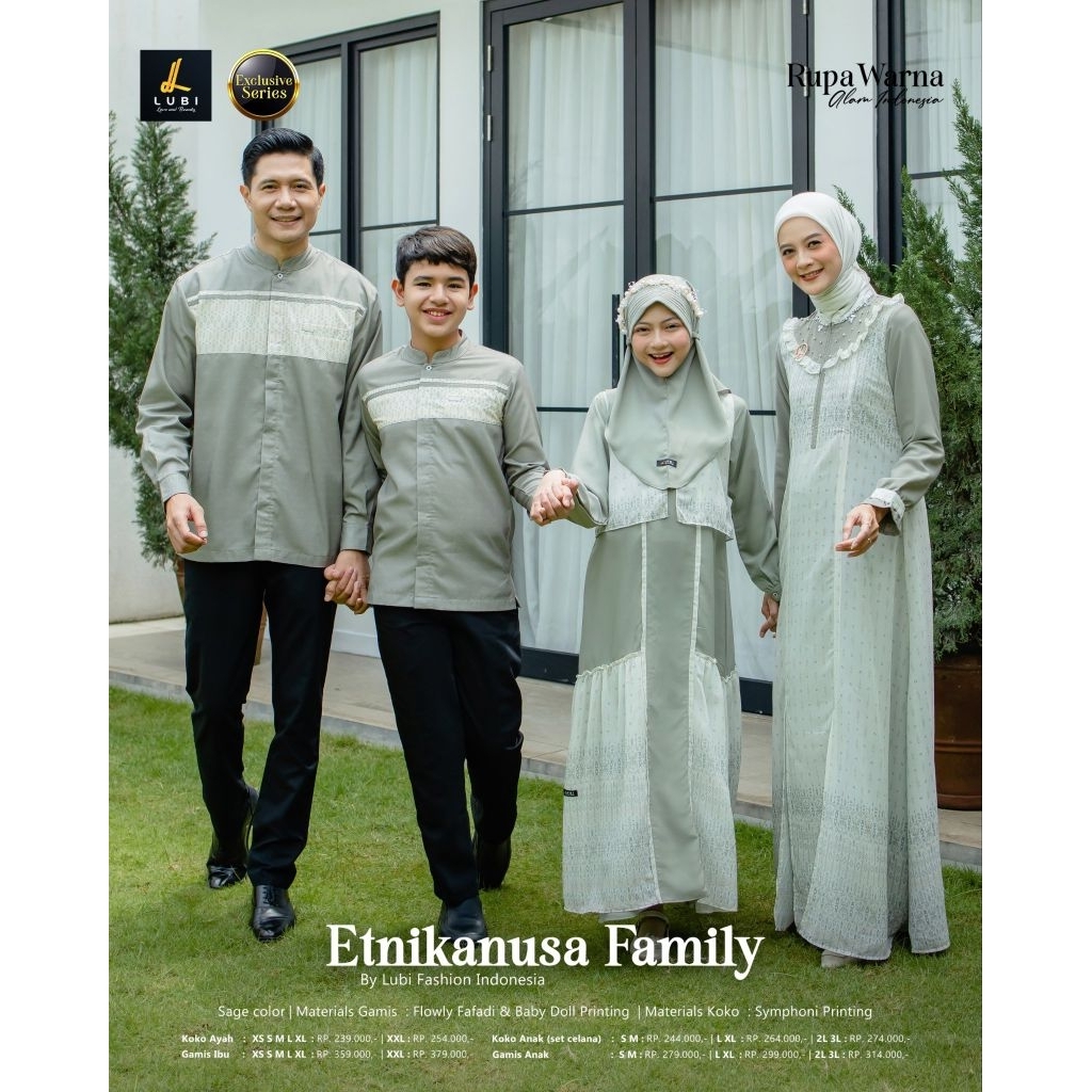 Sarimbit Lubi Terbaru 2026 Etikanusa Family Sage| Gamis Lubi Layer Kekinian Sage Green | Gamis Lebar