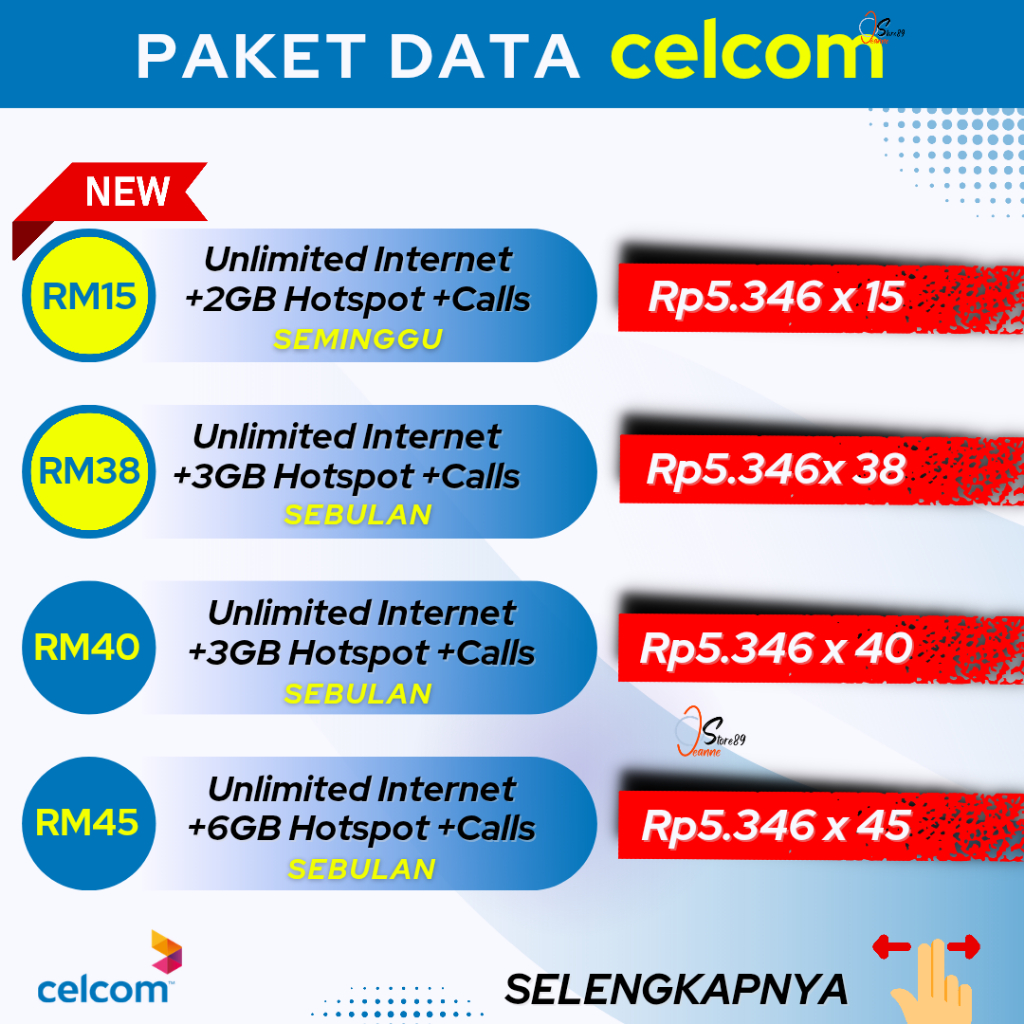 PAKET UNLIMITED [ Murah ] KUOTA INTERNET Celcom | DATA INTERNET CELCOM | INTERNET UNLIMITED | DATA I