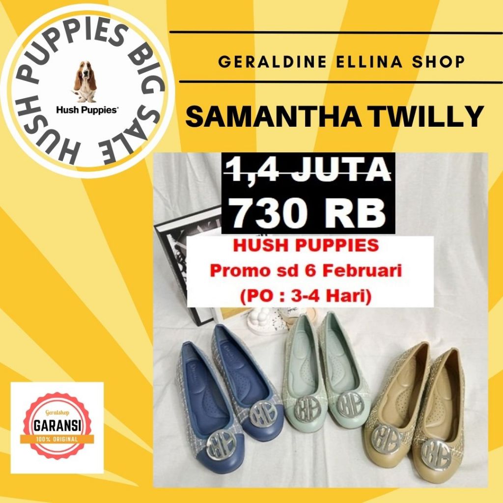 Sepatu flat shoes Hush Puppies Wanita original SALE seri SAMANTHA TWILLY