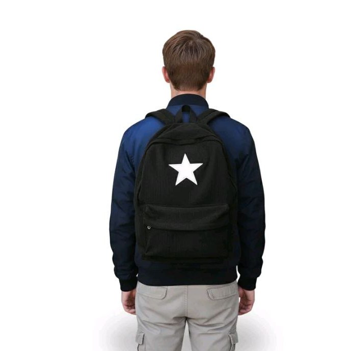 TRSHOP Tas Ransel Pria Wanita Backpack Hitam Polos Bintang Tas Sekolah Anak Laki Laki Kekinian