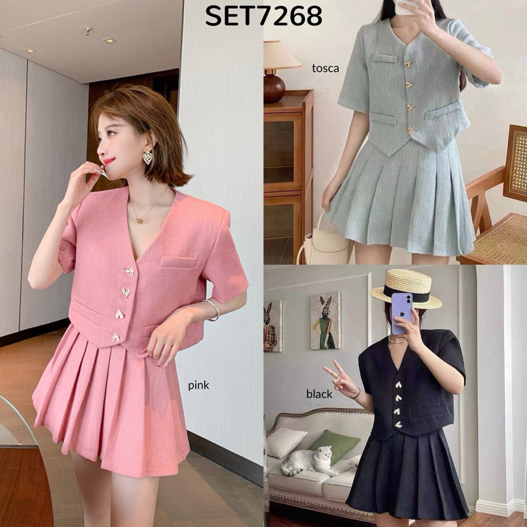 Minji Tweed Blazer w/ JK Skort Set / Setelan Korea Blazer Rok Premium SET7268