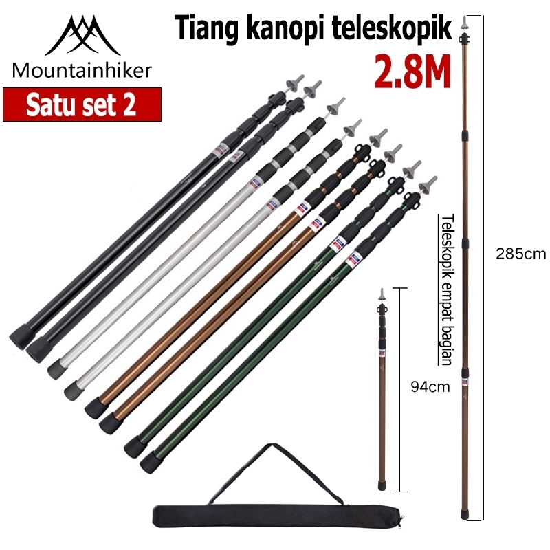 Mountainhiker Tiang tenda aluminium  flysheet  2,8m penyesuaian teleskopik empat bagian