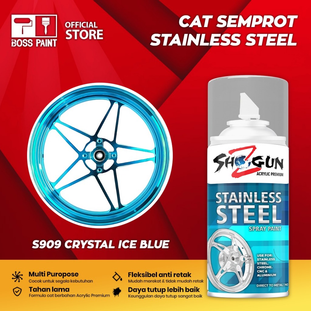Cat Semprot Pilox Shogun Z Cat Stainless Steel Paint Untuk Velg CNC Chrome-Crystal Ice Blue 909