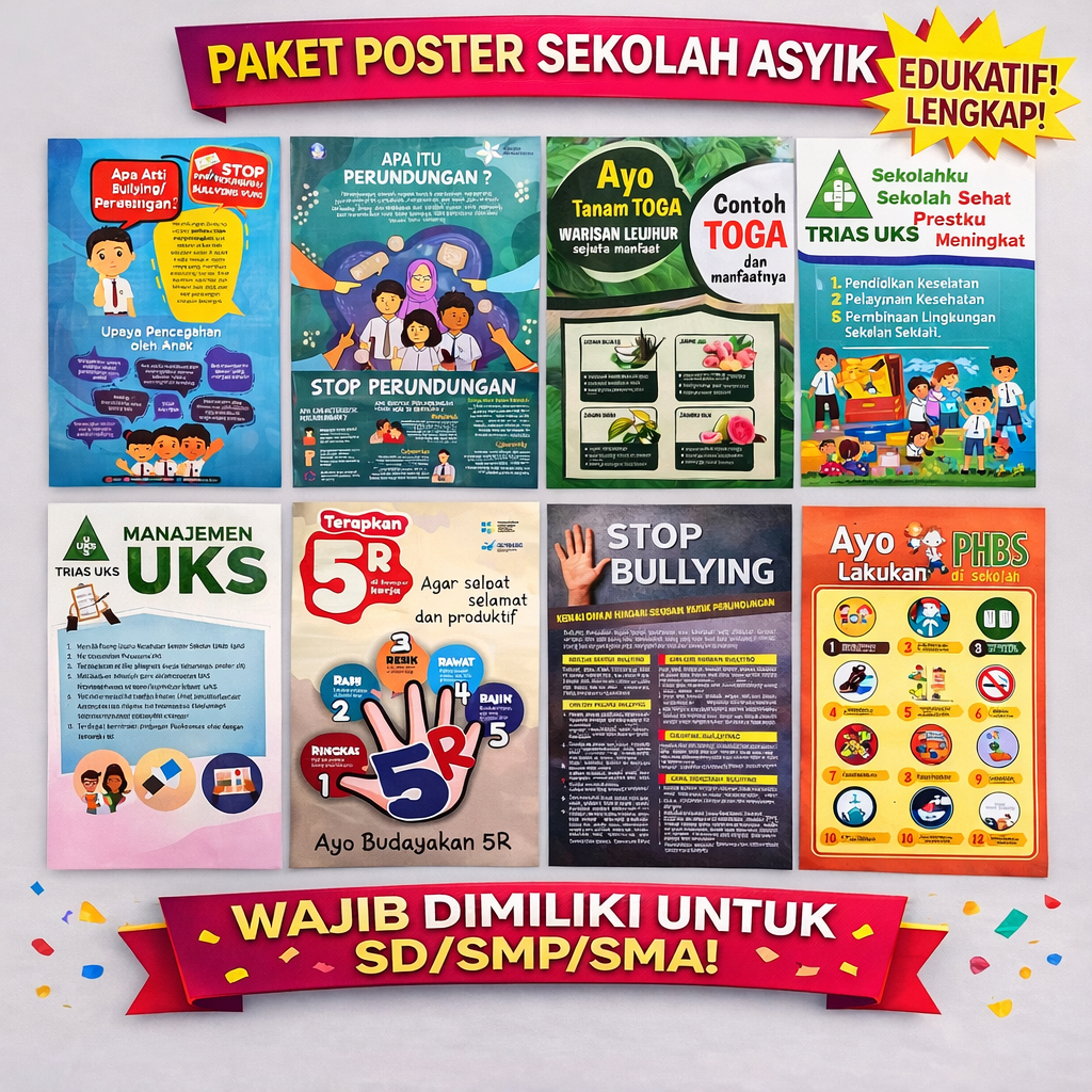 Paket 8 Poster Sekolah Asyik | Poster Sekolah | Poster Edukasi