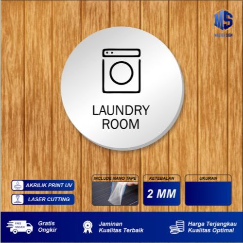 Tulisan Laundry Room Sign Board Akrilik Tempel Signage Dinding Label Custom - B255
