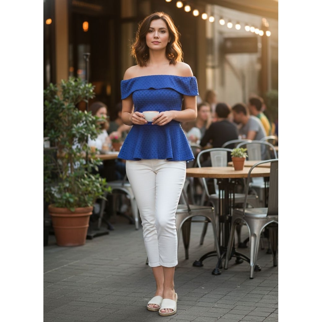 atasan blouse Sabrina biru scuba