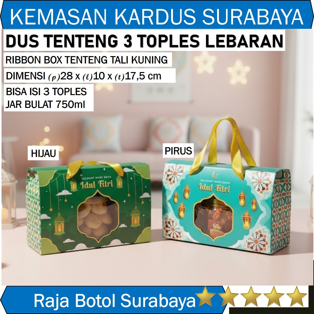 KARDUS IDUL FITRI TENTENG ISI 3 TOPLES TABUNG JAR BOX KUE KERING DUS LEBARAN