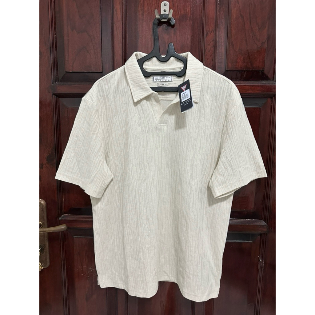 GUESS Polo Knit Shirt Cream Original Brand NEW with Price Tag Size M Loose Fit Baju Kaos Kemeja Ori 