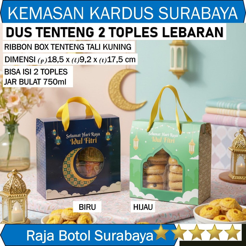 DUS RIBBON BOX IDUL FITRI ISI 2 TOPLES BULAT 750gr HAMPERS LEBARAN KUE KERING DUS TENTENG KEMASAN JI