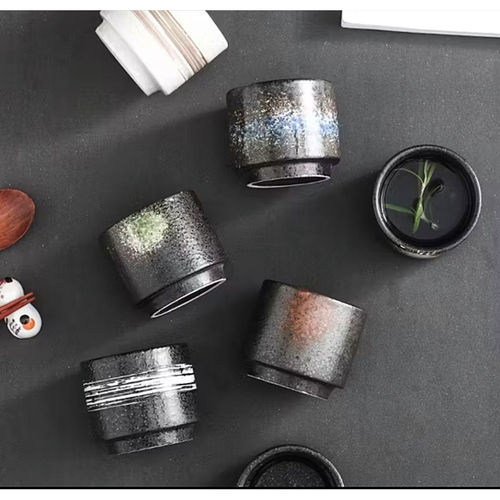 Gelas Cangkir Keramik Teh, Kopi, Ocha, Japanese Style, Warna Hitam 200ml