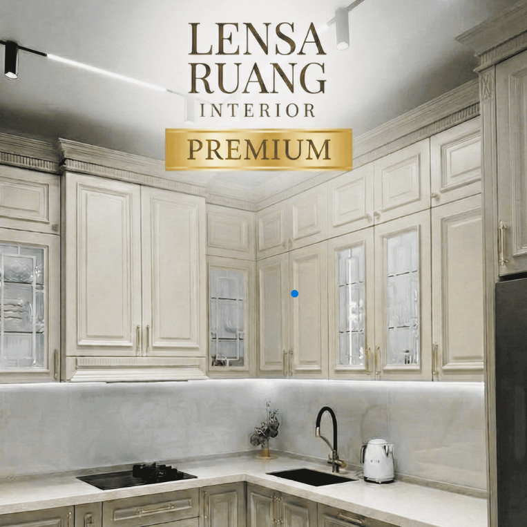 Kitchen Set Classic Modern Mewah - Lemari Dapur Custom Premium American Style Letter L Handle Gold