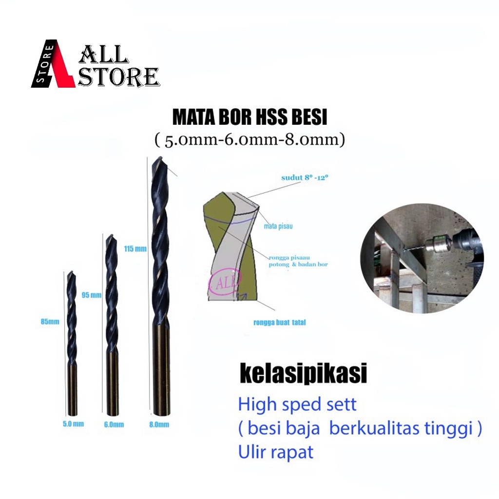 Mata Bor Besi Baja Dril original Hss / Mat Bor Besi Hss/Mata Bor Besi Baja Keras Ori Stainless Steel