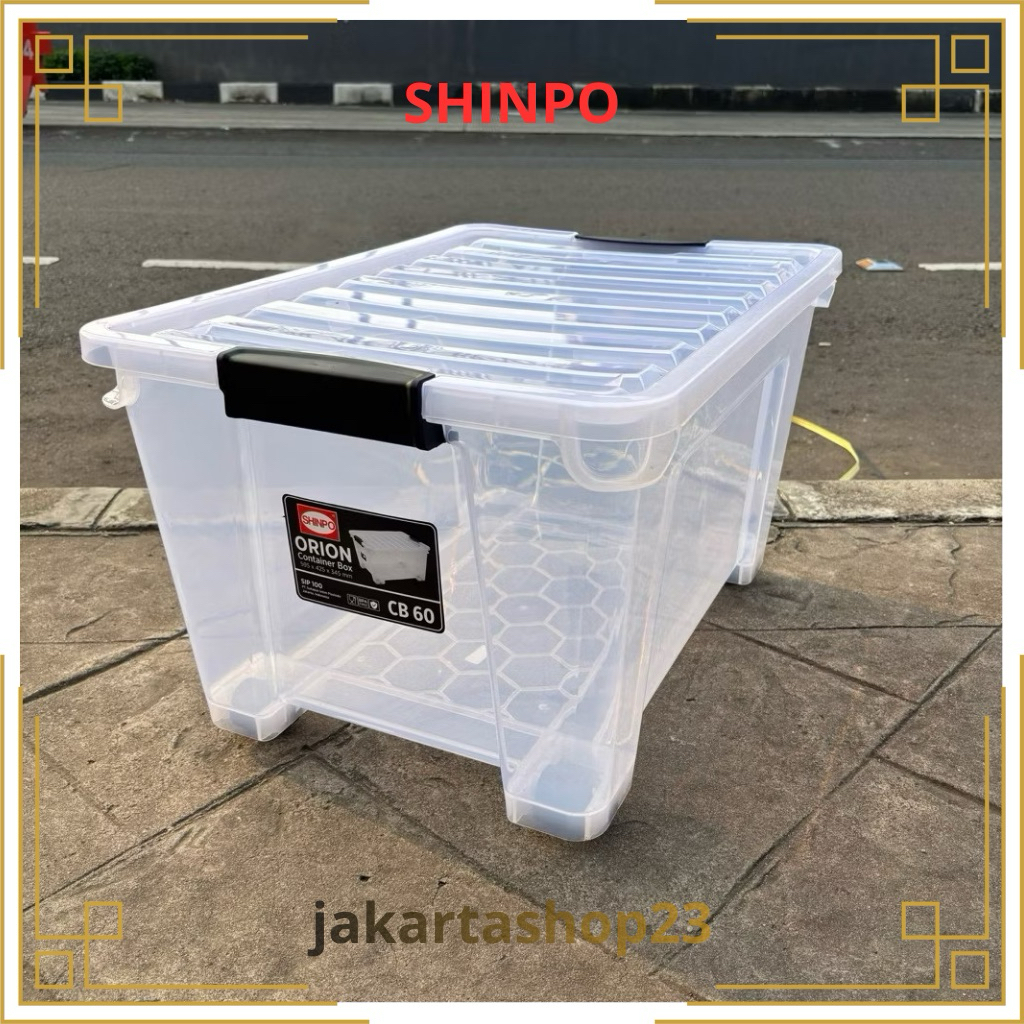 BOX CONTAINER 60 LITER + RODA BENING TRANSPARAN - Kontainer Box Plastik / Container Box - SHINPO ORI