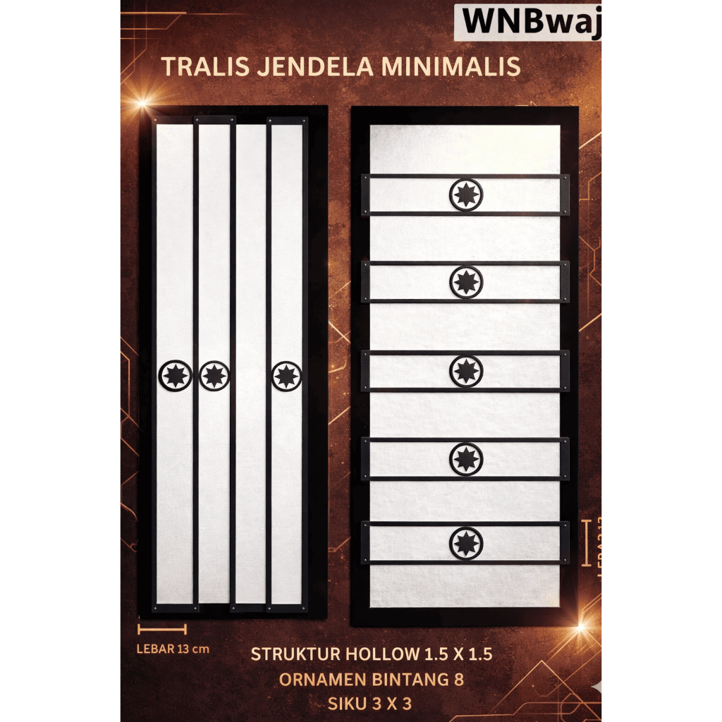 Teralis Jendela Portabel Minimalis Bahan Besi Hollow 1.5x1.5cm 30-170cm Hitam Putih