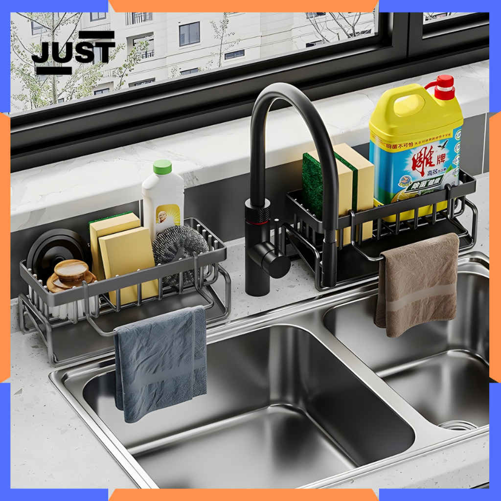 JUST Rak Wastafel Sabun Cuci Piring dan Spons Wadah Tempat Spon Sabun Cuci Piring Plastik Multifungs