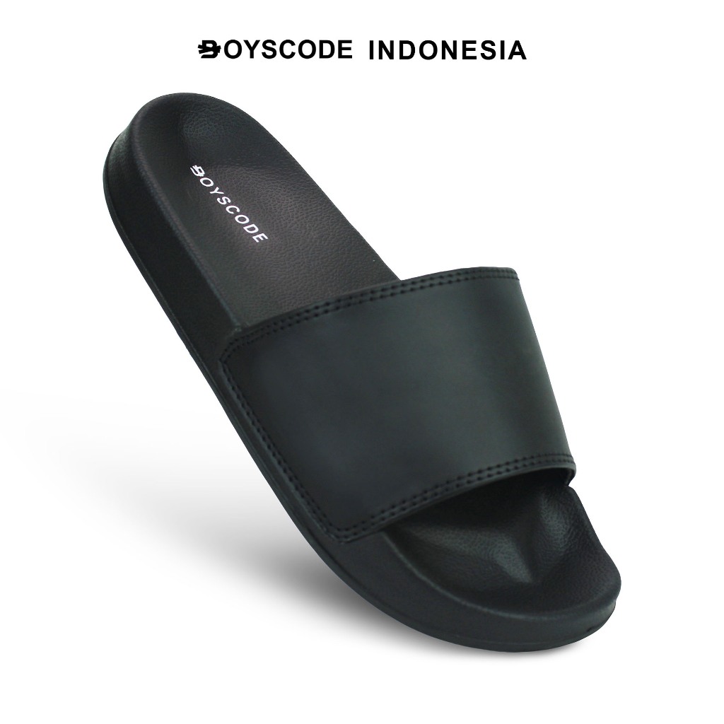 BOYSCODE Sandal Selop Karet EVA Polos Hitam Fullblack Pria Wanita / Sandal Slide / Sandal Slip On / 