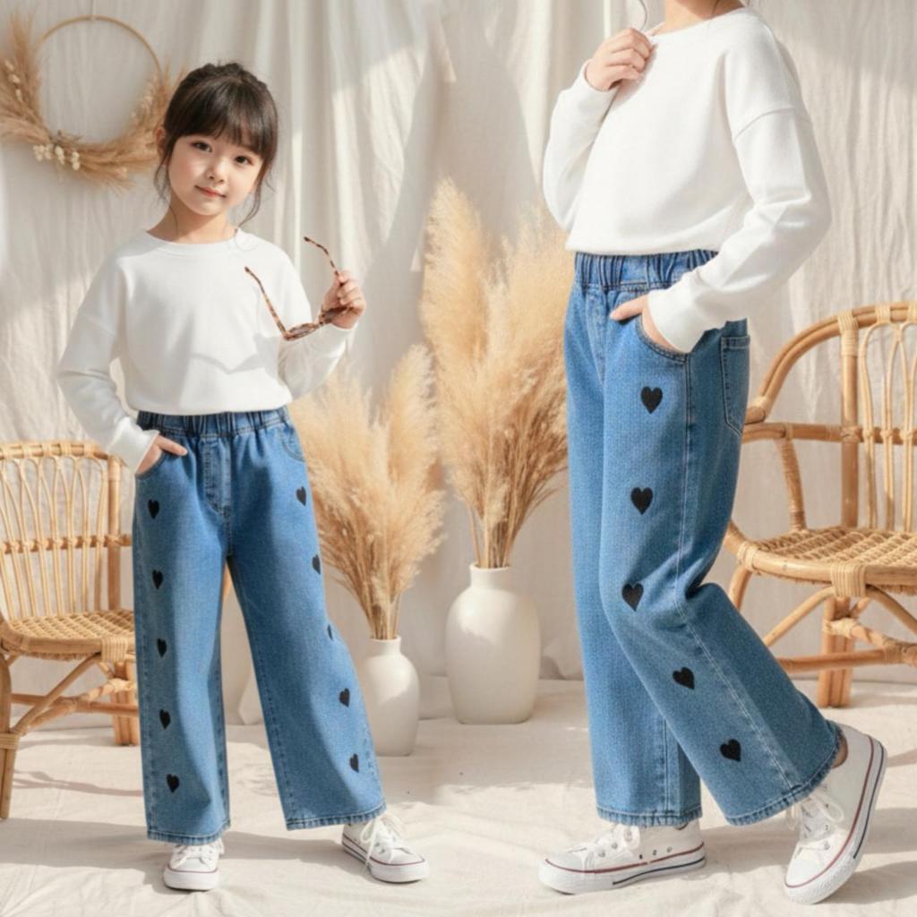 Kulot Love Anak Perempuan Kulot Love Jeans Anak Perempuan | Celana Love Bordir Anak Snow Blue