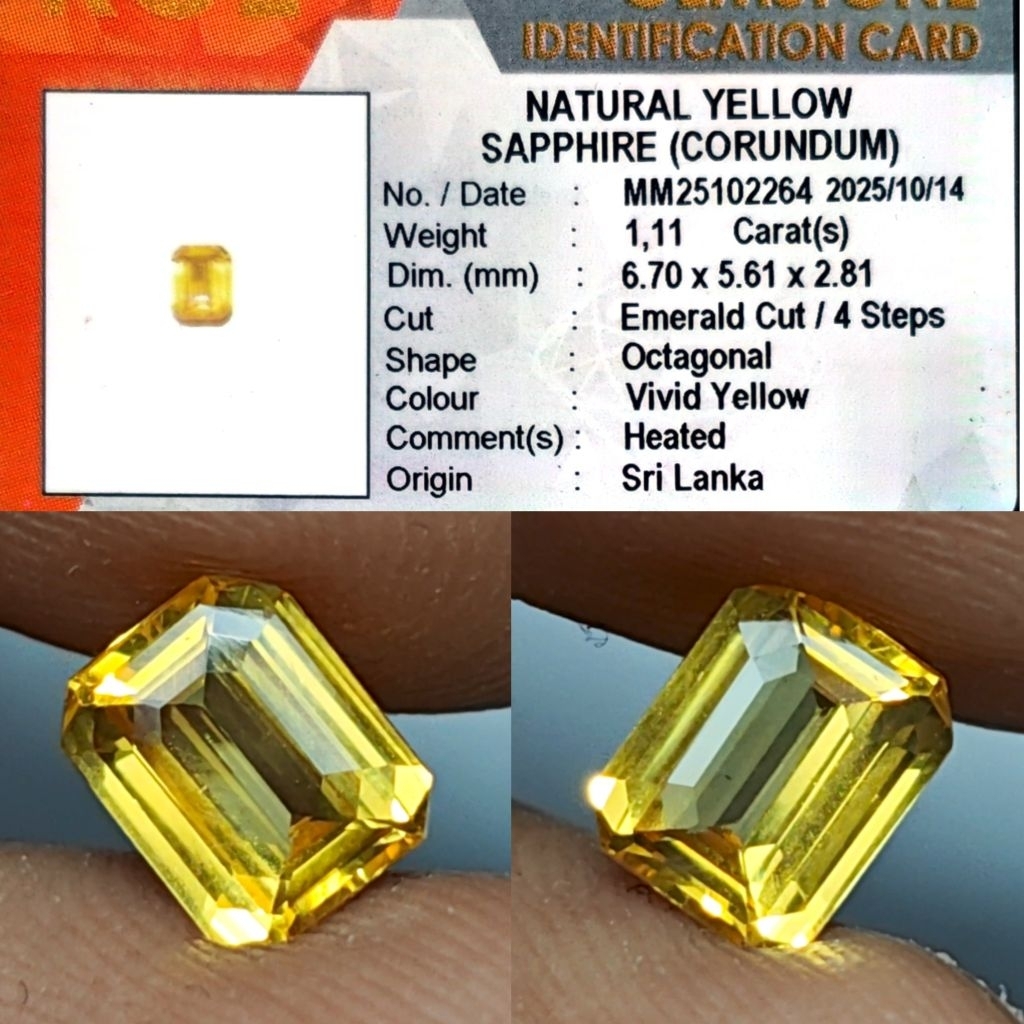 HQ HOT ITEM Natural Vivid Yellow Sapphire Srilanka 1.11ct KGL Loupe Clean Top Crystall Full Luster S